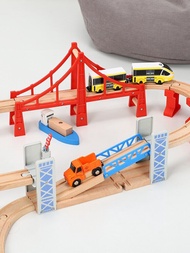 Wooden Train Tracks Railway Toys Set Wooden Double Deck Bridge Wooden Accessories Overpass Model Kid's Toys Children's Gifts