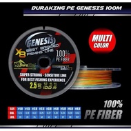 SENAR PE DURAKING GENESIS X8 & X12 100M MULTICOLOUR braided line x8 braided line x12