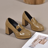 Ielgy vẻ đẹp ngọt ngào Giày lười đế vuông gót màu trơn đen Lolita JK