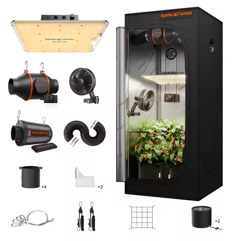 Spider Farmer 70x70x160cm GrowBox Complete Kit W/SF1000 EVO Full Spectrum LED 6" Clip-Ventilator 4" 
