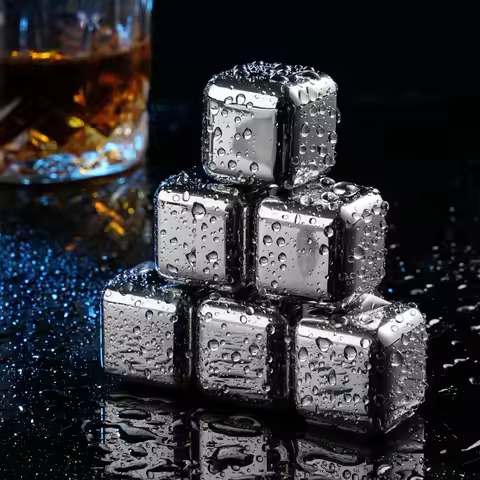 6pcs Whisky Ice Stone Cube Reusable Chilling Stones Stainless Steel Ice Cubes Set Stainless for Wine
