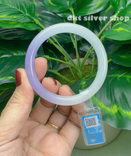 HÀNG KIỂM ĐỊNH PNJ -Vòng Tay Nữ Đá Cẩm Thạch Nguyên Khối Bản Tròn Trắng Anh Tím Ni 50 Tuyệt Đẹp