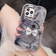 Luxury Rhinestone Pearl Warm Plush Bunny Soft Phone Case For OPPO Realme 16 15X C85 C75 C73 C71 C63 