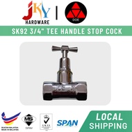 DOE SK92 3/4" Stop Cock Full Chrome Tee Handle DOE Stopcock Brass Handle Shower Bathroom Stop Valve 