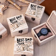 Custom Dad With Kids Name Fist Bump Watch Box, Personalized Father's Day Gift For Dad, Grandfa, Birt