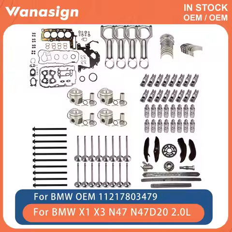Engine Full Gasket Set Timing Chain Kit Bolt Piston W/ Ring Fit 2.0 L For BMW X1 X3 318d 520d N47 N4