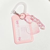 ID Badge Holder Hard Plastic Work Badge Sleeve Flash Pink Love Cloud Gradual Change Guka Keychain Bu