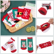 ROWAN1 1 Pair Christmas Socks Elk Printing Warm Gift Striped Terry Cotton