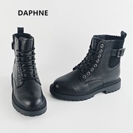 Daphne/達芙妮正品新款女靴 時尚復古厚底馬丁靴牛皮針織單靴低跟英倫風女靴 全新庫存清倉 挑戰最低價 任選3件免運費