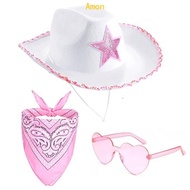 Amon Flat Caps Brimmed Hat Western Sequin Cowgirl Hat Magician Hat Adult Girl Cosplay Costume Kerchi