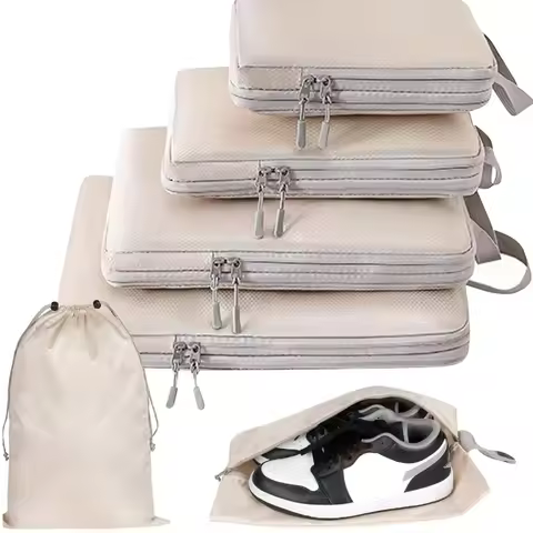 Set/6 pcs Compressible Packing Travel Storage Bag Cubes Waterproof Suitcase Nylon Portable With Hand