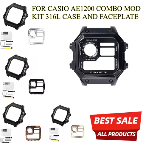 Royale Upgrade Mod Compatible with Casio AE1200 Watch Case Faceplate Combo 316LSS Matte Black Case M