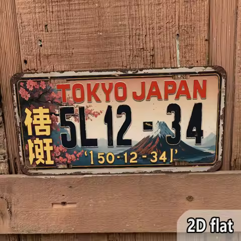 Tokyo Japan Mount Fuji Cherry Blossom Vintage Rustic 2D Flat Printed License Plate Aluminum Metal Pa