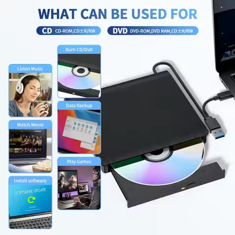External DVD CD Drive for Laptop PC USB 3.0 Type-C CD Burner Portable CD +/-RW Drive DVD Player for 
