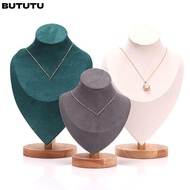 BUTUTU Necklace Display Rack, Wooden Suede Jewelry Storage Rack,   Show Display Model Necklace