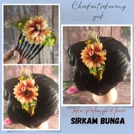 Orange Gold Flower Hair Comb - Flower Hair Bun Decoration - Hairdo Hair Clip Hair Comb