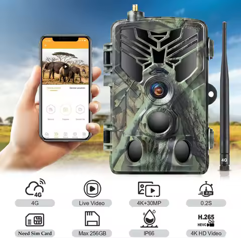 4K Live Video APP Trail Camera Cloud Service Wildlife Hunting Cameras Stream Media 4G Wireless 30MP 