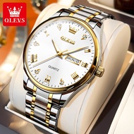 OLEVS Watch For Men Waterproof Original Stainless Steel Watch Strap Quartz Display Calendar Luminous