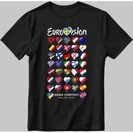 All Flag Eurovision Song Contest MALMÖ 2024 White-Black Men / Women T Shirt TB High Quality O-Neck S