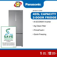 (Save 4.0) Panasonic Refrigerator (465L) AI ECONAVI Inverter Prime Fresh+ Bottom Freezer 2-Door Fridge NR-BX471CPSM