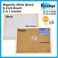 Sanko Star Wooden Frame Magnetic White Board & Cork Board 2 in 1 Combo (A4 Size 21X30CM/A3 Size 30X4