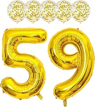 Gold 59 Foil Balloons 40" Jumbo Foil Balloons Confetti Balloons for 59th Birthday Wedding Anniversar