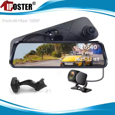 iPoster 9.6" 4K Front Dash Cam+1080P Rear View Mirror Dash Reverse Camera with No1 Bracket For Ford 