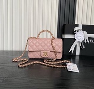 Chanel Pink Caviar Leather Mini Flap Bag with Top Handle