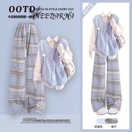 Korean College Shirt + Vest Spring Ootd Outfit Dopamine Suit College Student Gashion Set