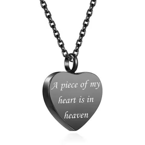 A Piece of My Heart is in Heaven Urn Necklace for Women Black Cremation Jewelry Memorial Necklace As