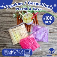 Maju Jaya - Fruit Fork / Fruit Skewer / Small Fork / Wooden Fruit Fork / Plastic Fruit Fork / Plasti