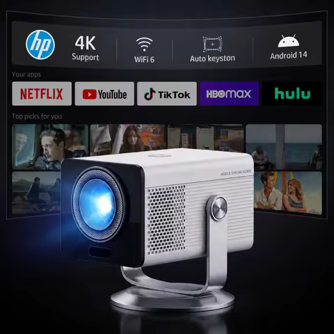 Official HP Short Throw Projector, Design For Small Space, MC400, WiFi6, BT5.4, Type-C Power Bank Co