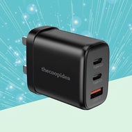 GaN BLOCK 65W 3接口PD+QC快速充電器 英式插腳 黑