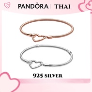 [ส่งจากกรุงเทพ]Pandora แท้ เงิน925 14K rose gold สร้อยข้อมือ กำไล Moments heart snake chain bracelet ของแท้ 100% silver 18cm One