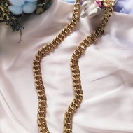 美國西洋古董飾品 / MONET莫內霧金繩邊寬版雙圈圈摩登項鍊/長鍊