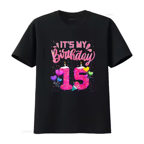 It s My 15th Birthday Doughnut Happy 15 Years Old Girl Kids T Shirt vintage Washed Stylish Casual gr