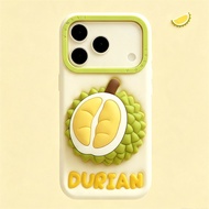 Fruit 3D Durian Holder Phone Case For iPhone 16 17 Pro Max Shockproof Soft Liquid Silicone Rubber Ph