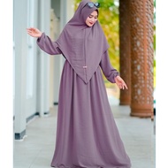 ORIGINAL Gamis Set Hijab Luna Syari Bahan Crinkle Airflow - Gamis