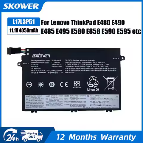 SKOWER 45Wh L17L3P51 Battery for Lenovo ThinkPad E480 E490 E485 E495 E580 E585 E590 E595 E14 E15 01A