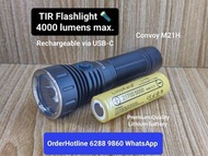 極強光手電筒4000流明. CONVOY TIR Tactical Flashlight. 5000 mAh lithium battery included. Rechargeable via USB-C