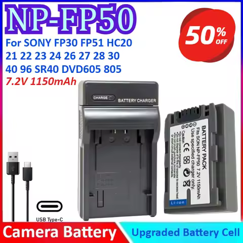 NP-FP50 7.2V 1150mAh Camera Battery+Charger For SONY FP30 FP51 HC20 21 22 23 24 26 27 28 30 40 96 SR