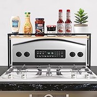 LByng Stove Top Shelf - Over the Stove Shelf for Kitchen, 31.5" Countertop Spice Rack Organizer Shelf, Stove Shelf Kitchen Space Savers, Bamboo Protective Lips and Metal Legs, Easy to Assemble