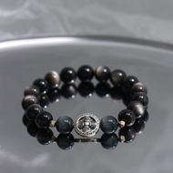 無性別系列雙眼銀耀石搭配鷹眼石黑曜石家族水晶手鏈
