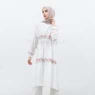 NIMI - Namira Dres Midi Dress Putih Bordir Tunik Putih Premium