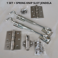 Paket Hak Angin Segi Silver Cantolan Penahan Jendela Stainless + Engsel Jendela 3 Inch Tebal 1 Set +