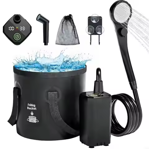 Portable Electric Shower With Bucket LED Display Build-in 6000mAh Battery For Camping Hiking Outdoor