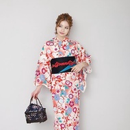 日本 和服 日本染色 梭織 女性 浴衣 腰封 2件組 F x48-b3 yukata