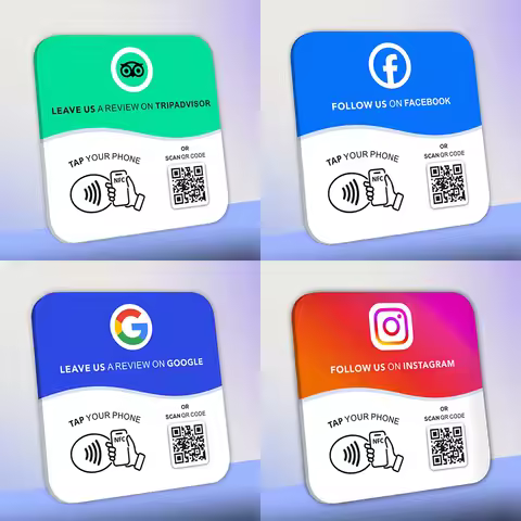 Custom Acrylic QR Code Sign Follow US on Instagram NFC Tap Social Media Sign Google Review Facebook 