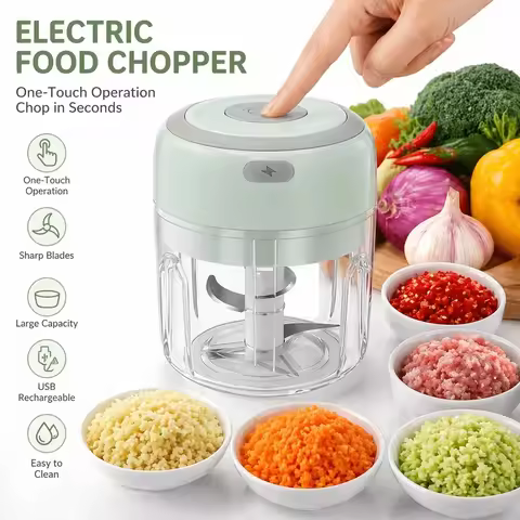Electric Garlic Crusher, Portable Mini Food Chopper (with Meat Chopping Blade), Vegetable Chopper, S