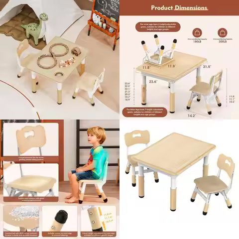 Adjustable Height Graffiti Toddler Table and 2 Chairs Set, 31.5L x 23.6W, Non-Slip, for Ages 2-8, Ma